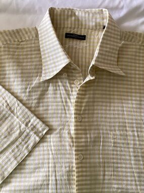 Men’s Jack Lipson Yellow,Gray,White Gingham Short Sleeve Button Up XL/TG